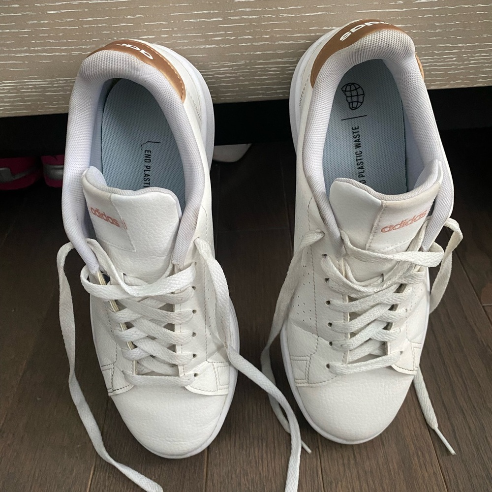 Adidas Women's White Sneakers with Gold Details